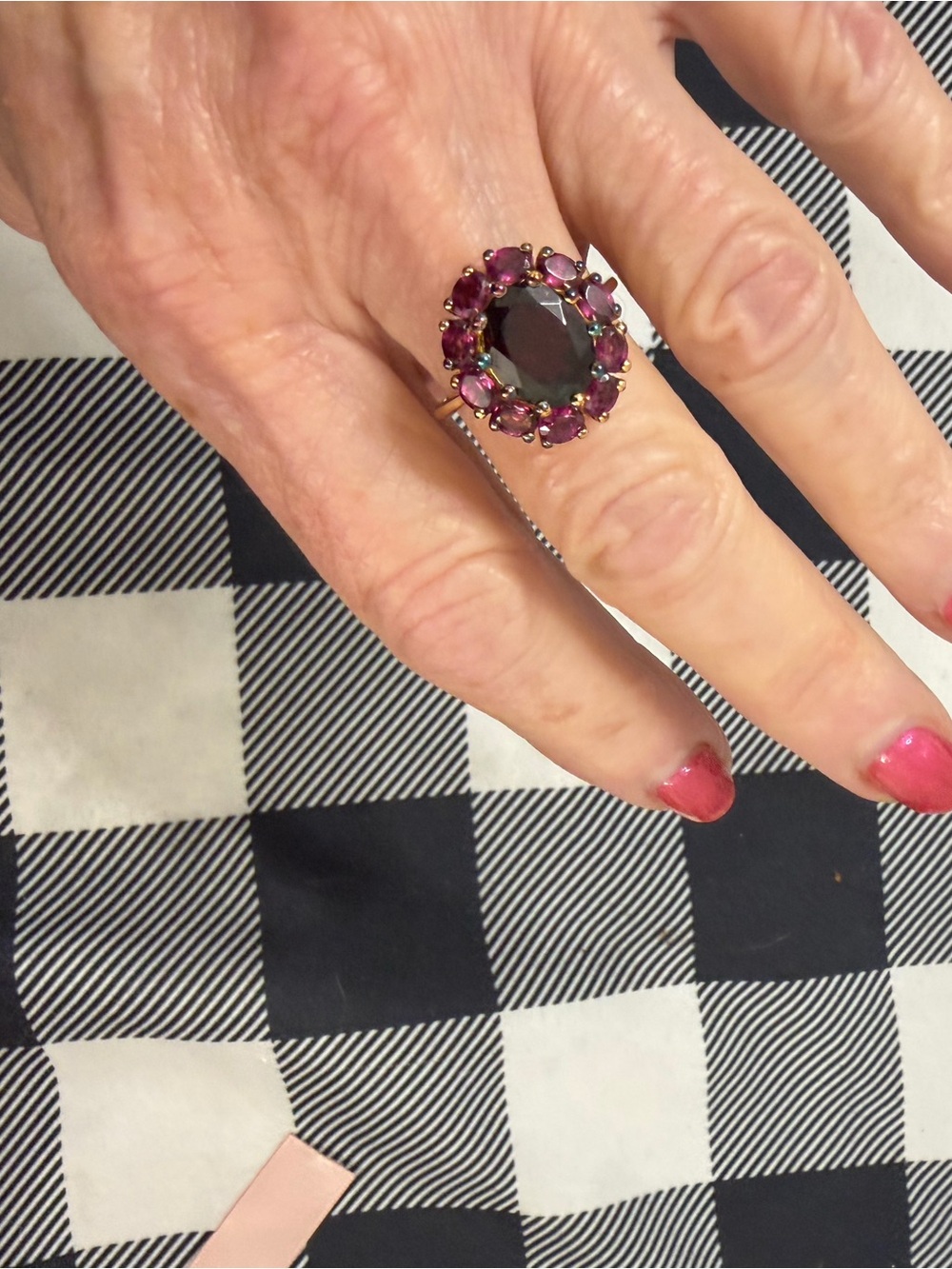 Fine Jewellery Genuine Rhodolite Garnet 14 K gold Vermeil over 925 SS size 8 - Picture 5 of 9